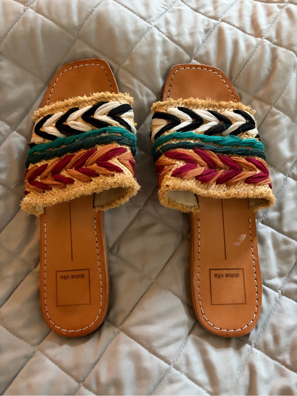 Dolce Vita Tan Multicolor Braided Slide Sandals